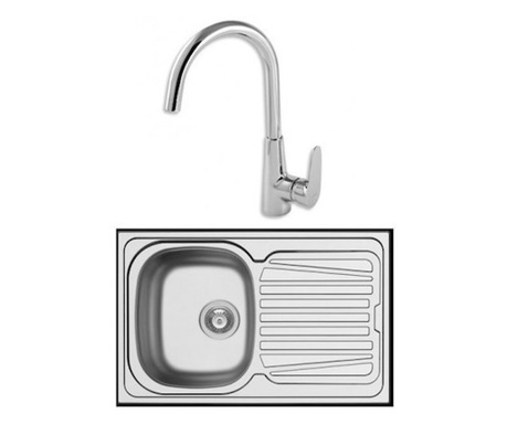 Кухненска мивка, EcoSink Атик, С включен смесител Novaservis Titania Smart, 78х43см, За вграждане, С борд, Десен отцедник, Сифон