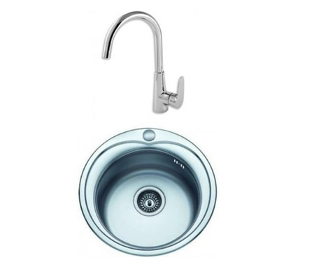 Кухненска мивка, EcoSink, С включен смесител Novaservis Titania Smart, Висок , 49х49см, покритие против надраскване, За вграждан