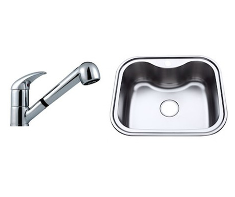 Комплект кухненска мивка и домакински смесител FERRO Inter, 580x480, Включен монтажен комплект и сифон, Хром покритие