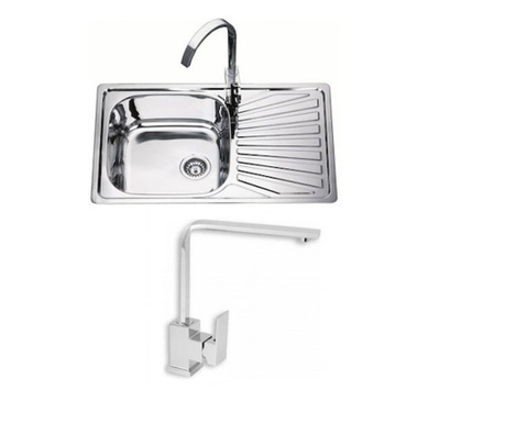 Кухненска мивка Inter Ceramic, За вграждане, 80x50см, С включен смесител Novaservis Nobless Sharp, Покритие против надраскване,