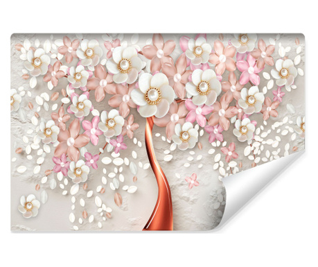 Fotótapéta Absztrakció Rózsaszín fa Rózsaszínes Fehér Virágok 3D 315x210cm
