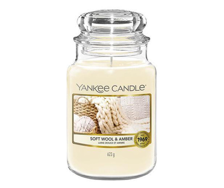 Ароматна свещ Yankee Candle Soft Wool & Amber, Голям буркан, 623 г