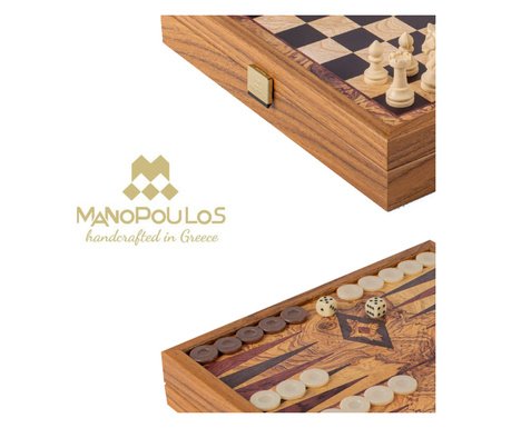 Шах и табла за игра Manopoulos, маслиново дърво реплика, 27x27 см