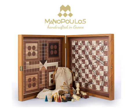 Комбинирани игри 4 в 1, класически дизайн, Manopoulos, орех реплика, 34x34 см