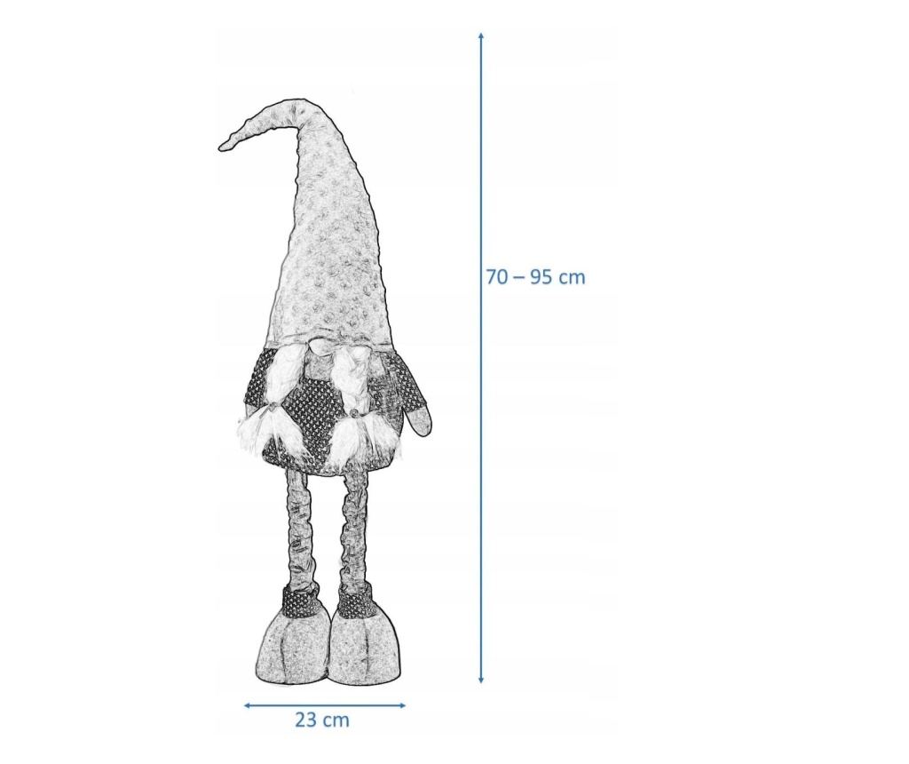 Karácsonyi dekoráció, törpe fonott farkakkal, szürke és fehér, teleszkópos lábakkal, 70/95 cm - 4
