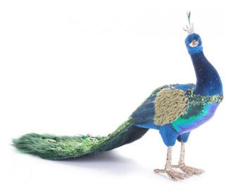 Decoratiune Craciun, paun cu puf, albastru si verde, 52x20x33 cm