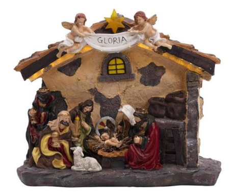 Karácsonyi dekoráció, Betlehem, polirezin, LED, 3xAA, 36x15x29 cm