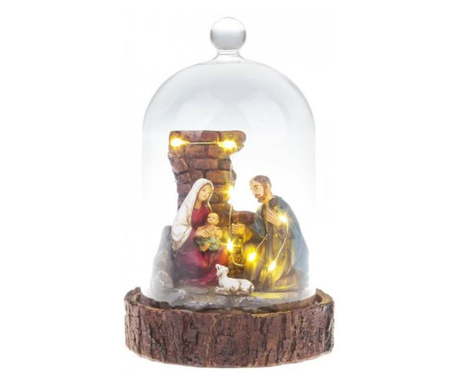 Karácsonyi dekoráció, kerámia, A kis Jézus születése, üveggömb, LED-ek, 2xAAA, 11.8x11.8x19