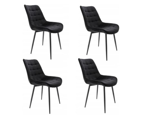 Set 4 scaune bucatarie/living, metalic, catifea, negru, 53x63x83 cm, Misty