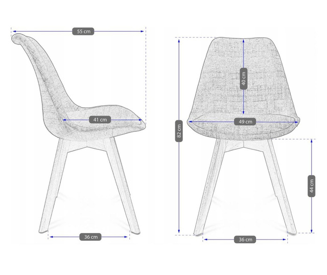 Skandináv stílusú szék, szövet, fa, tengerzöld, 49x55x82 cm