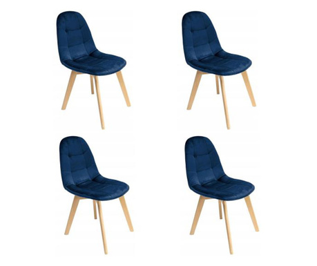 Столове в скандинавски стил, кадифе и PU, тъмно синьо, комплект 4 бр, 43х54х81 см, Колин