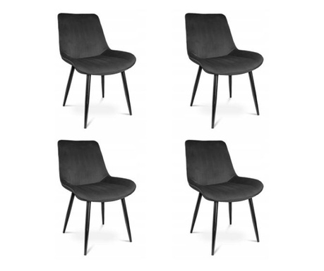 Set 4 scaune bucatarie/living, catifea, metal, negru,  54x61x83 cm, Viva