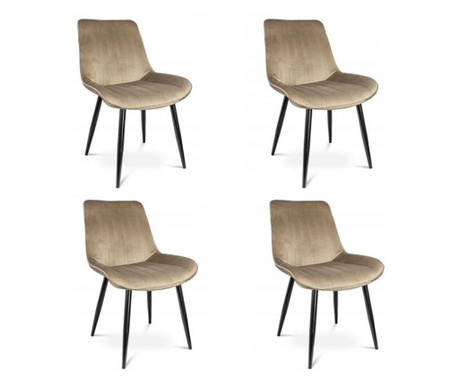 Skandináv stílusú székek, velúr, fém, bézs, 4-es készlet, 54x61x83 cm, Viva