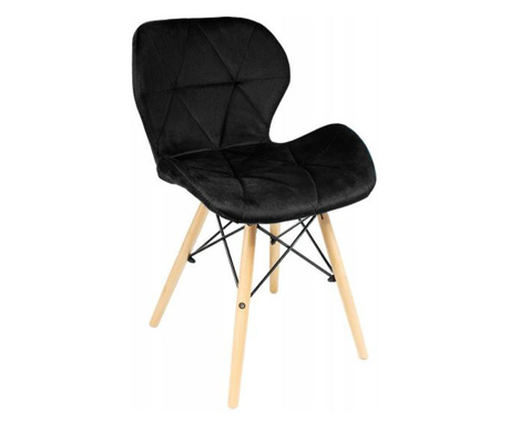 Стол в скандинавски стил, кадифе, черен и естествен, 46х50х73 см, Кадифе