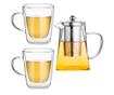Set ceainic cu 2 cani, Quasar & Co., cu infuzor, capac si 2 cani cu pereti dubli, 550 ml/2 x 250 ml, transparent
