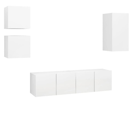 Комплект ТВ шкафове от 5 части, бял, ПДЧ