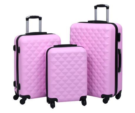 3 db rózsaszín ABS keményfalú gurulós bőrönd
