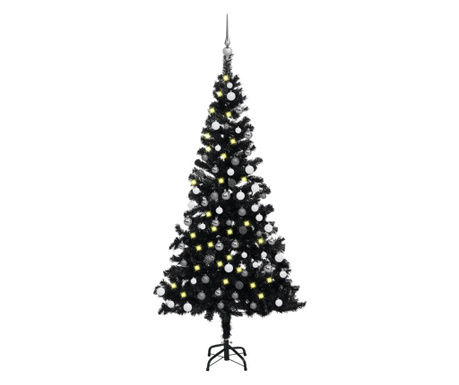 Umělý vánoční stromek s LED a sadou koulí černý 120 cm PVC