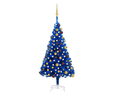 Brad de Crăciun artificial LED-uri&ampgloburi albastru 120 cm PVC