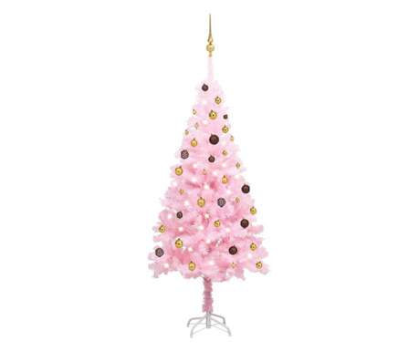 Brad de Crăciun artificial cu LED-uri/globuri roz 180 cm PVC