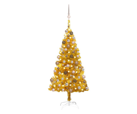 Umetna novoletna jelka z LED lučkami in bučkami zlata 120 cm