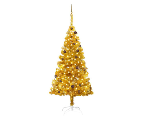 Umjetno božićno drvce LED sa setom kuglica zlatno 210 cm PET