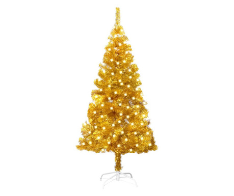aranyszínű PET műkarácsonyfa LED-fényekkel és talppal 120 cm