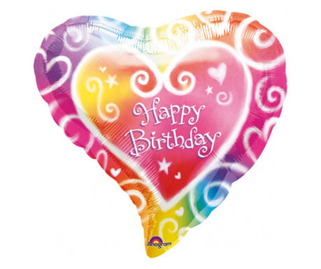 Balon folie Inima Multicolor Happy Birthday 38 cm 0026635076357
