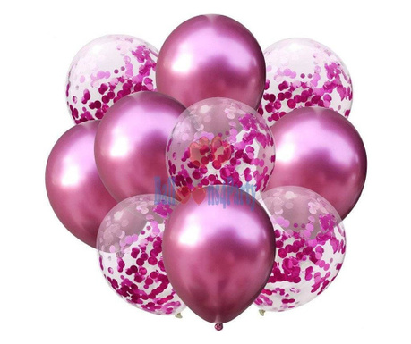 Set 10 baloane cu confetti roz 30cm