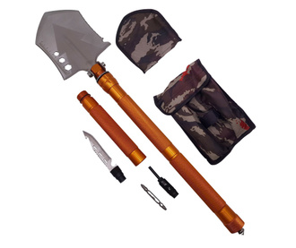 IdeallStore® többcélú lapát, Outdoor Society, 10 az 1-ben, rozsdamentes acél, 76 cm, narancs színű
