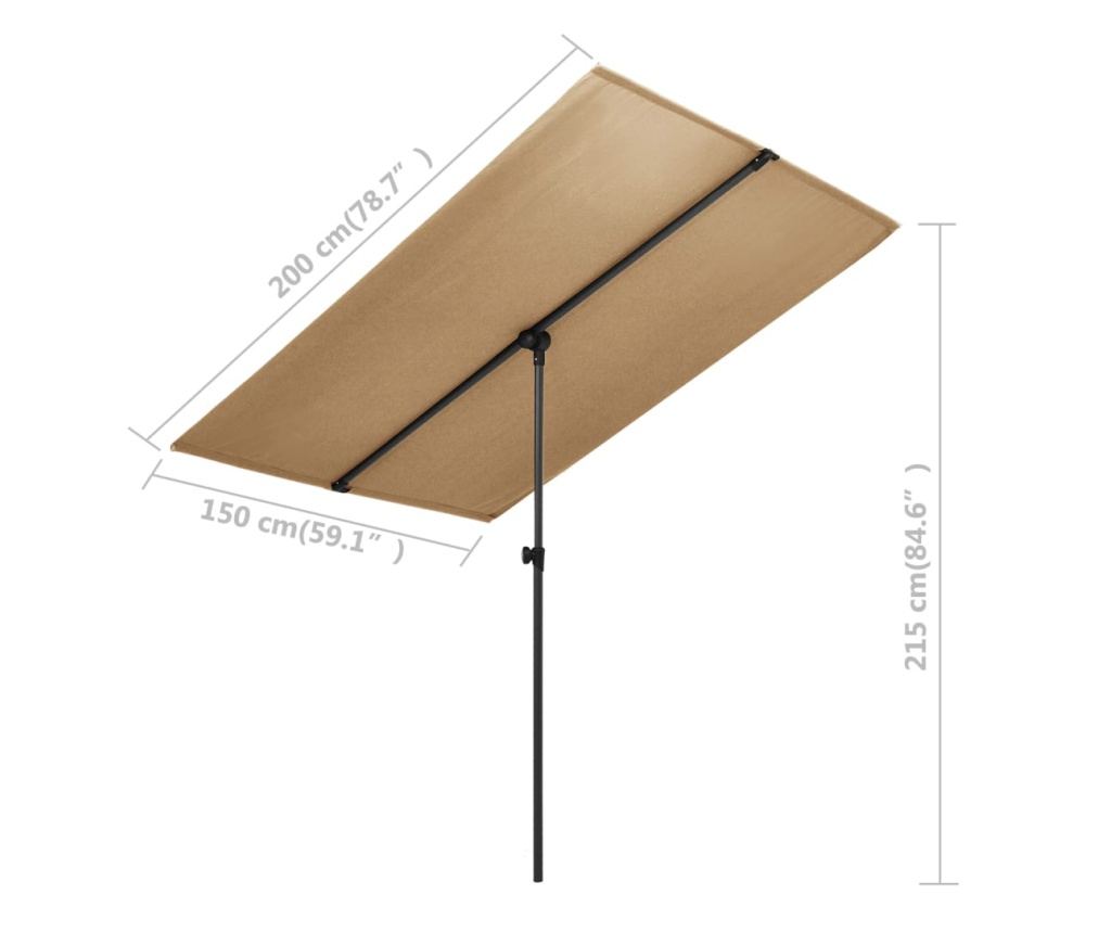 Vrtni suncobran s aluminijskom šipkom 2 x 1,5 m smeđe-sivi - 17