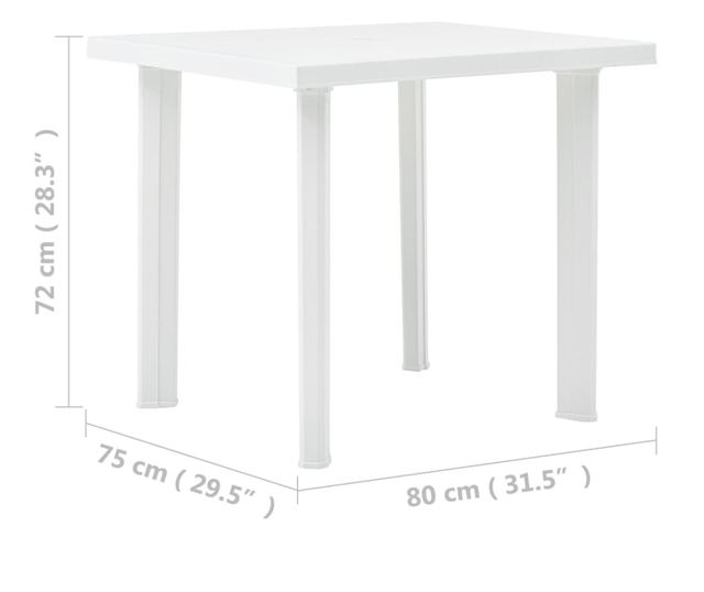 Masă de grădină, alb, 80 x 75 x 72 cm, plastic