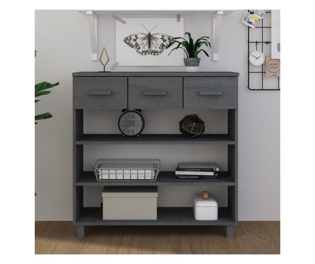 Masuta consola, gri inchis, 90x35x90 cm, lemn masiv de pin
