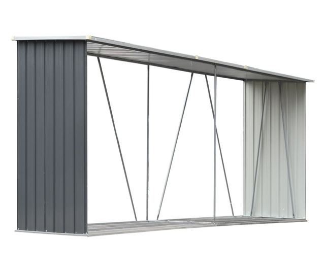 VidaXL Vrtna ostava za drva od pocinčanog čelika 330x84x152 cm siva