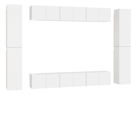 Комплект ТВ шкафове от 10 части, бял, ПДЧ