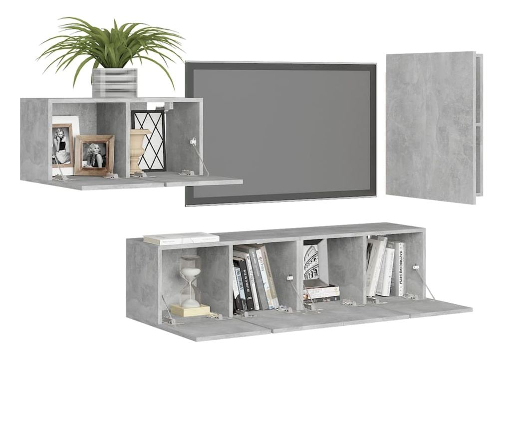 TV Ormarić Set, 4 Dijela, Betonsko Siva, Iverica - 3