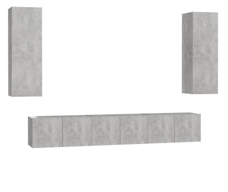 Комплект ТВ шкафове от 5 части, бетонно сив, ПДЧ