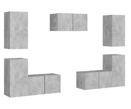 Комплект ТВ шкафове от 7 части, бетонно сиви, ПДЧ