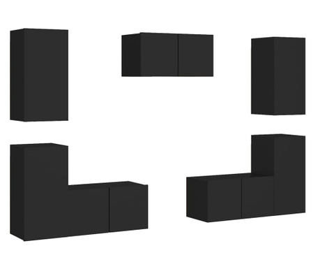 Комплект ТВ шкафове от 7 части, черен, ПДЧ