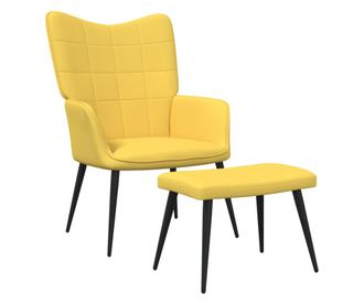 Scaun relaxare cu taburet, galben muștar, 62x68,5x96 cm, textil