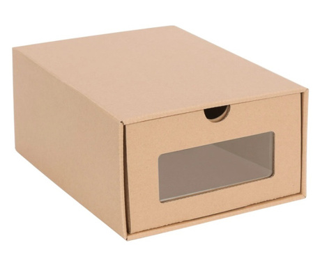 Set 2 cutii depozitoare pentru pantofi cu fereastra transparenta, Carton, Bej, 35x24x14 cm