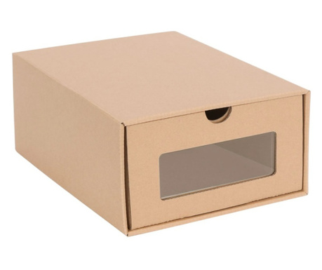 Set 2 cutii depozitoare pentru pantofi cu fereastra transparenta, Carton, Bej, 30x21x12 cm