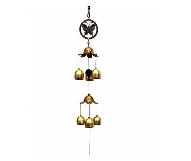 Ветропоказател с камбанка и 7 златни камбанки за дома или градината, модел пеперуда