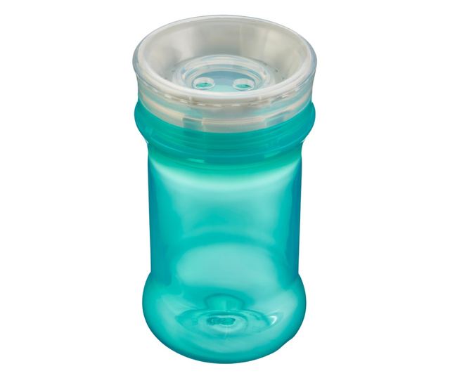 Cana rezistenta la varsare cu margine din silicon moale pentru a bea la 360° Green Vital Baby