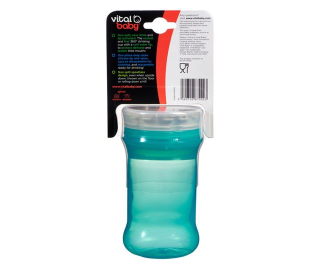 Cana rezistenta la varsare cu margine din silicon moale pentru a bea la 360° Green Vital Baby