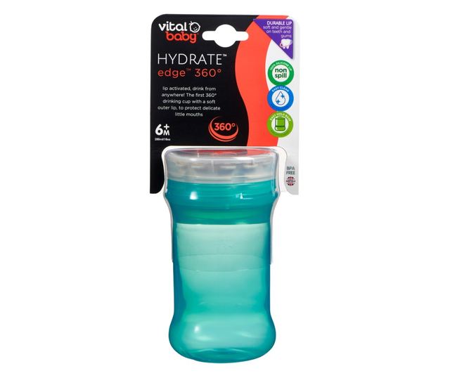 Cana rezistenta la varsare cu margine din silicon moale pentru a bea la 360° Green Vital Baby