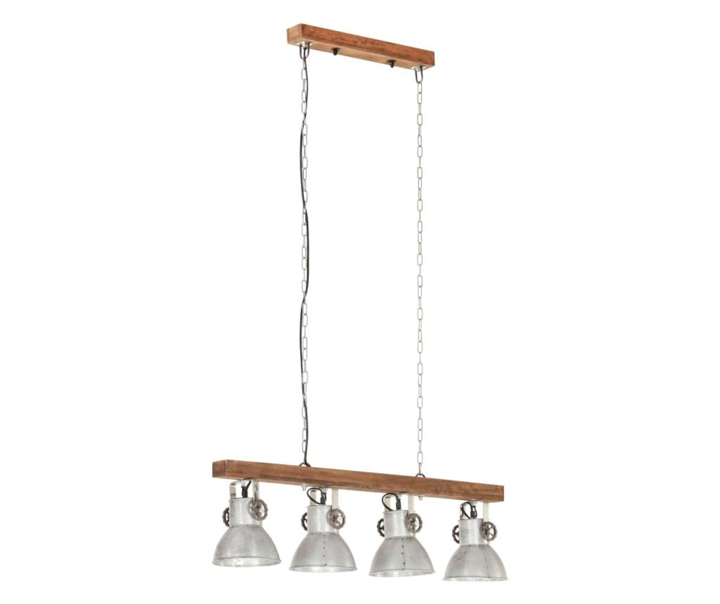 Industrijska viseća lampa, srebrna, drvo manga, E27 - 3