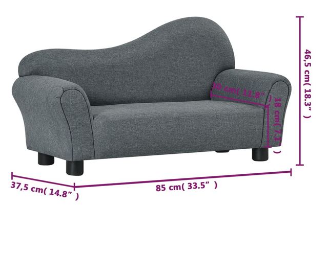 Dječja sofa od tkanine siva