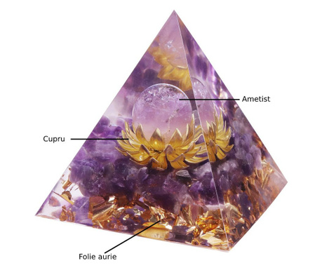 Piramida orgonica Lotus cu Sfera de Ametist, baza de 6.4 cm