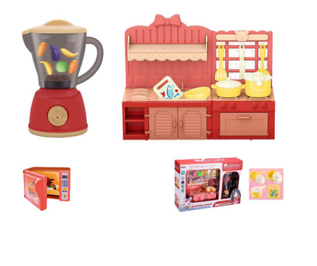 Set mini bucatarie pentru copii cu blender si accesorii, roz